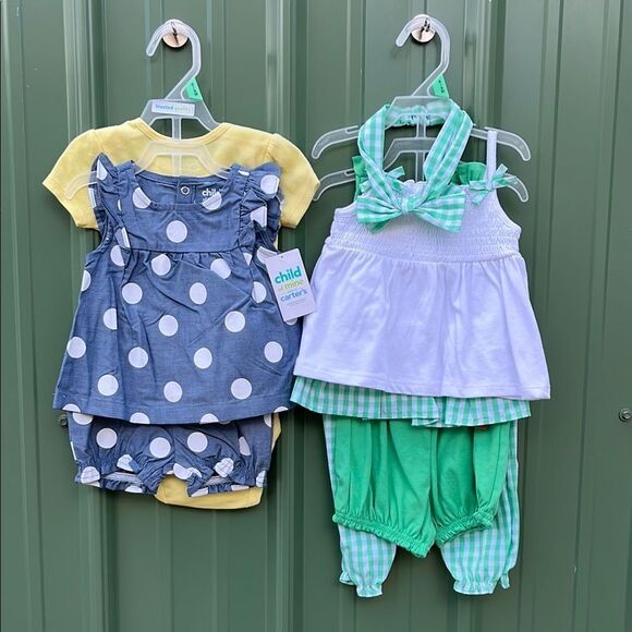 Baby Girl Summer Outfit’s Romper Onesie Shirt Bloomers 8-Piece Size 6-9M - Picture 1 of 9